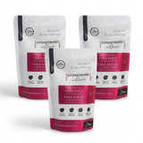 3-pack Halal Bovine Collagen Peptides pouches with middle pouch positioned lower in the foreground on white background
