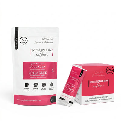 Hybrid Lifestyle Kit Halal collagen pouch and sachets on pure white studio background